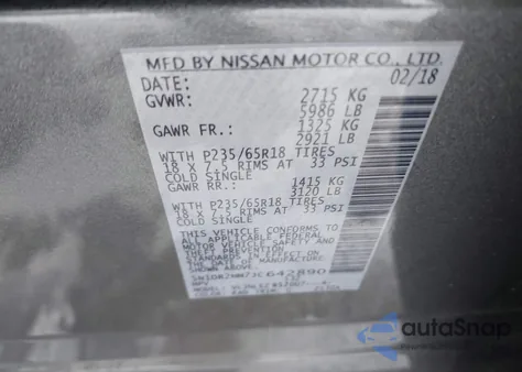 2018 Nissan Pathfinder S из США, поврежденный, VIN 5N1DR2MM7JC642890